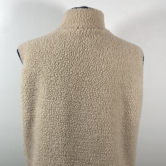 Wanna B Sherpa Vest Women Size M Blue & Cream Red Pull String on Pocket & Zipper - Picture 7 of 10